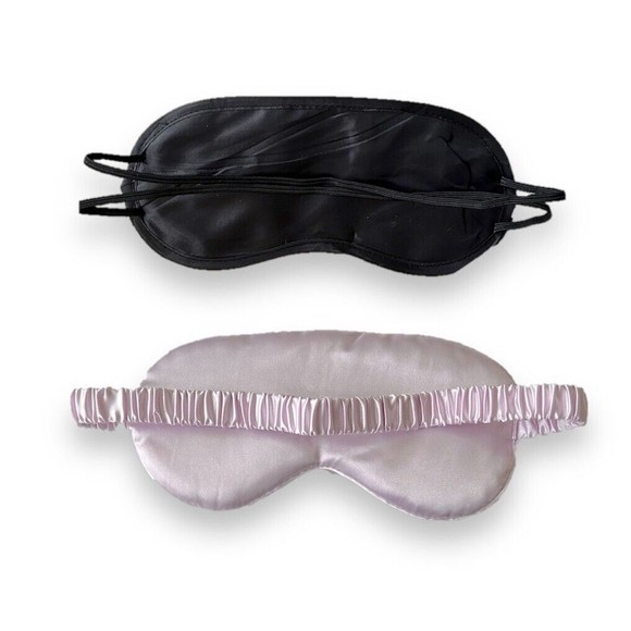 Set Of 2 Sleep Masks Purple & Black Sleeping Silk Night Eye Mask Do Not Disturb - Picture 2 of 2